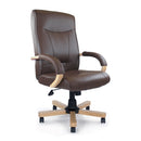 Nautilus Designs Troon high back executive chair with leather face, oak effect arms, and matching oak base, ergonomic office seating