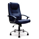Nautilus Designs Westminster high-back leather executive chair with integrated headrest and chrome base, black leather upholstery.
