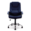 Nautilus Designs Westminster high back leather executive chair with integral headrest and chrome base, shown from the front.