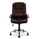 Nautilus Designs Westminster high back leather executive chair with integral headrest and chrome base, shown from the front.