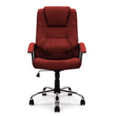 Nautilus Designs Westminster high back leather executive chair with integral headrest and chrome base, front view.
