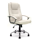 Nautilus Designs Westminster high back leather executive chair with integral headrest and chrome base, black leather upholstery.