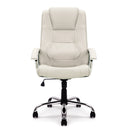 Nautilus Designs Westminster high back leather executive chair with integral headrest and chrome base, front view.