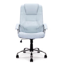 Nautilus Designs Westminster high back leather executive chair with integral headrest and chrome base, front view.