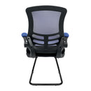 Nautilus Designs Luna Designer medium back mesh cantilever chair with two-tone finish and folding arms, front view.