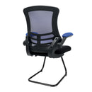 Nautilus Designs Luna medium back mesh cantilever chair with two-tone design and folding arms, shown from side view.