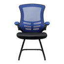 Nautilus Designs Luna medium back mesh cantilever chair with two-tone design, folding arms, and modern office style.