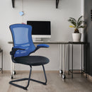 Nautilus Designs Luna medium back two-tone mesh cantilever chair with folding arms, featuring a modern ergonomic office style.