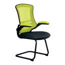 Nautilus Designs Luna Designer medium back two-tone mesh cantilever chair with folding arms, featuring a sleek modern office style.