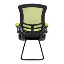 Nautilus Designs Luna medium back mesh cantilever chair with two-tone fabric and folding arms, ideal for modern office or home workspace.