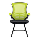 Nautilus Designs Luna designer medium back mesh cantilever chair with folding arms, two-tone color, front view.
