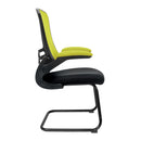 Nautilus Designs Luna medium back mesh cantilever chair with two-tone color and folding arms, shown from side view.