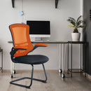 Nautilus Designs Luna Designer medium back mesh cantilever chair with folding arms in two-tone blue and green, stylish and ergonomic.