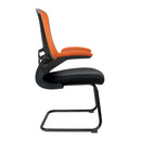Nautilus Designs Luna medium back two-tone mesh cantilever chair with folding arms, shown from side view.
