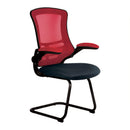 Nautilus Designs Luna Medium Back Two Tone Mesh Cantilever Chair with folding arms, red and black color, modern office seating