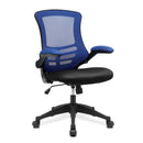 Nautilus Designs Luna Medium Back Two Tone Mesh Office Chair with folding arms, black and blue color, ergonomic design.