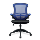 Nautilus Designs Luna Designer medium back mesh chair with two-tone fabric and folding arms, shown from the front.