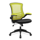 Nautilus Designs Luna Designer Medium Back Mesh Office Chair with two-tone fabric and folding arms, in green color.