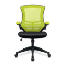 Nautilus Designs Luna Designer medium back mesh chair with two-tone fabric and folding arms, front view.