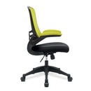 Nautilus Designs Luna Designer medium back mesh chair with two-tone upholstery and folding arms, shown from the side.
