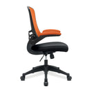 Nautilus Designs Luna Designer Medium Back Mesh Chair with two-tone fabric and folding arms, shown from the side view.