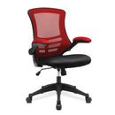 Nautilus Designs Luna Designer Medium Back Mesh Chair with two-tone fabric and folding arms, featuring ergonomic seating and modern style.