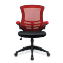 Nautilus Designs Luna Designer medium back mesh chair with two-tone fabric, folding arms, and ergonomic design.