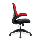 Nautilus Designs Luna Designer medium back mesh chair with two-tone fabric and folding arms, viewed from the side.