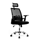 Black Alpha high back mesh office chair with headrest and chrome base by Nautilus Designs.