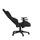 Black Apollo ergonomic gaming chair by Nautilus Designs with 4D armrests and 155° tilt for comfortable gaming sessions.