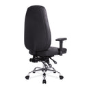 Nautilus Designs Babylon 24-hour operator chair with bonded leather upholstery and chrome base, shown from back side.