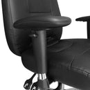 Nautilus Designs Babylon 24-hour operator chair with bonded leather upholstery and chrome base, shown in black.
