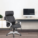 Black leather-faced managers chair with high back and ergonomic design, ideal for office use by Nautilus Designs.