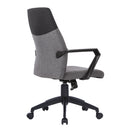 Nautilus Designs Clyde high back fabric office chair in two-tone gray and black, showing the backside with adjustable headrest.