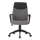 Nautilus Designs Clyde high back fabric office chair in two-tone gray and black, with padded armrests and ergonomic design.