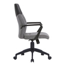 Nautilus Designs Clyde high back fabric executive office chair in two-tone gray and black with armrests and adjustable height.