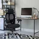 Black ergonomic high back mesh office chair by Nautilus Designs, featuring adjustable headrest and lumbar support for comfort.