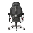 Nautilus Designs Ergo ergonomic high back mesh office chair in black and burgundy with adjustable features.
