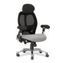 Nautilus Designs Ergo ergonomic high back mesh office chair in black and grey with adjustable headrest and lumbar support.
