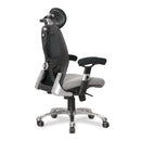 Side view of Nautilus Designs Ergo ergonomic high back mesh office chair in black and grey with adjustable headrest.