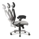 Side view of Nautilus Designs Ergo ergonomic high back mesh chair in black and grey with adjustable headrest and lumbar support