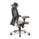 Side view of Nautilus Designs Ergo ergonomic high back mesh chair in grey with adjustable headrest and lumbar support.