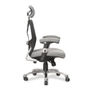 Side view of Nautilus Designs Ergo ergonomic luxury high back executive mesh chair in grey, featuring lumbar support and adjustable headrest.