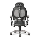 Grey and black ergonomic luxury high back executive mesh chair by Nautilus Designs with adjustable headrest and lumbar support.