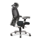 Side view of Nautilus Designs Ergo ergonomic high back mesh office chair in grey and black, showcasing its adjustable headrest and high back support.