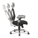 Side view of Nautilus Designs Ergo ergonomic high back mesh chair in grey and black, showcasing adjustable headrest and lumbar support.