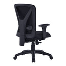 Nautilus Designs Fortis black bariatric task chair with integrated lumbar support, back view showing sturdy fabric upholstery