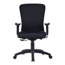 Nautilus Designs Fortis black fabric bariatric task chair with integrated lumbar support, front view showing sturdy construction and ergonomic design.