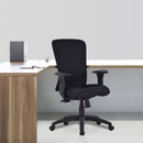 Nautilus Designs Fortis black fabric bariatric task chair with lumbar support, featuring a sturdy frame and ergonomic design.