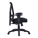 Nautilus Designs Fortis black fabric bariatric task chair with ergonomic lumbar support, side view showing sturdy frame and padded seat.